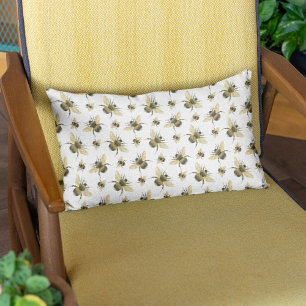 Vintage Bee White Lumbar Cushion