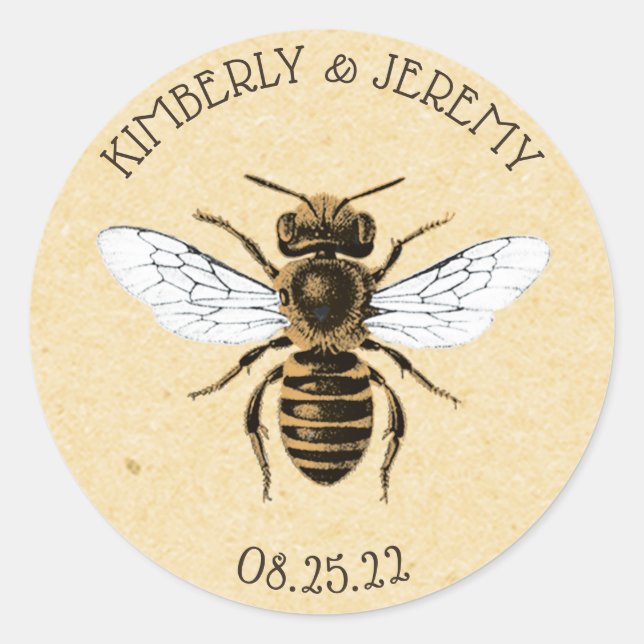 Vintage Bee with Text Classic Round Sticker (Front)