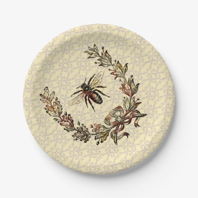 Vintage Bee Wreath Paper Plate (Front)