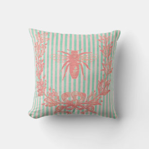 Vintage Bee Wreath Pink Tint Cushion