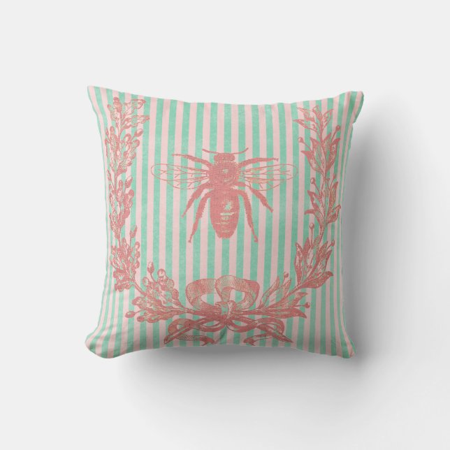 Vintage Bee Wreath Pink Tint Cushion (Front)