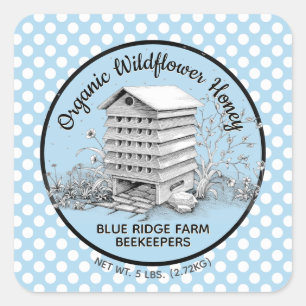 Vintage Beehive Blue Polka Dot Honey Stickers