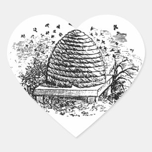 Vintage Beehive Honey Bees Beekeeping Heart Sticker