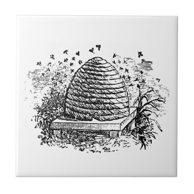 Vintage Beehive Honey Bees Beekeeping Tile (Front)