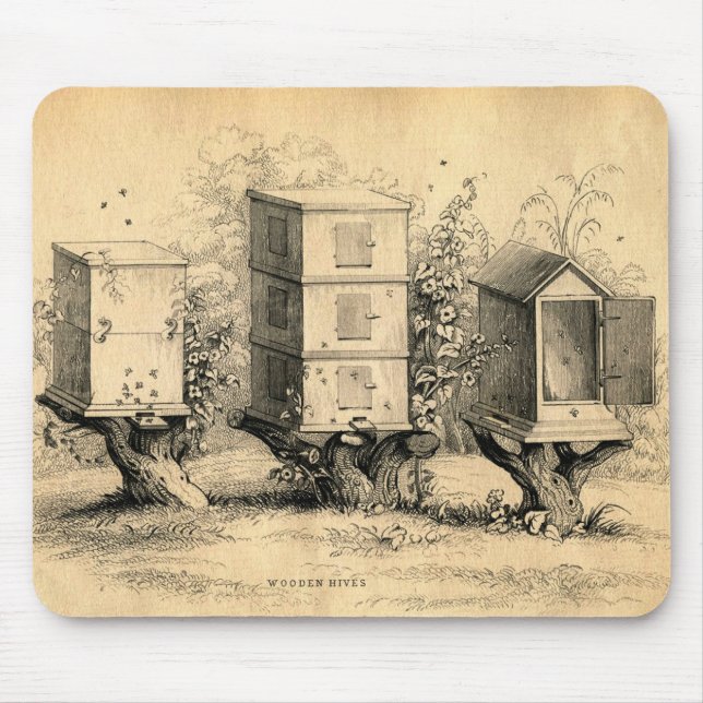 Vintage Beekeeping Beehives Beehive Mouse Pad (Front)