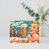 Vintage Beer Girl Illustration Postcard (Standing Front)
