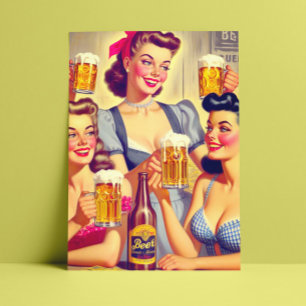Vintage Beer Girls Postcard