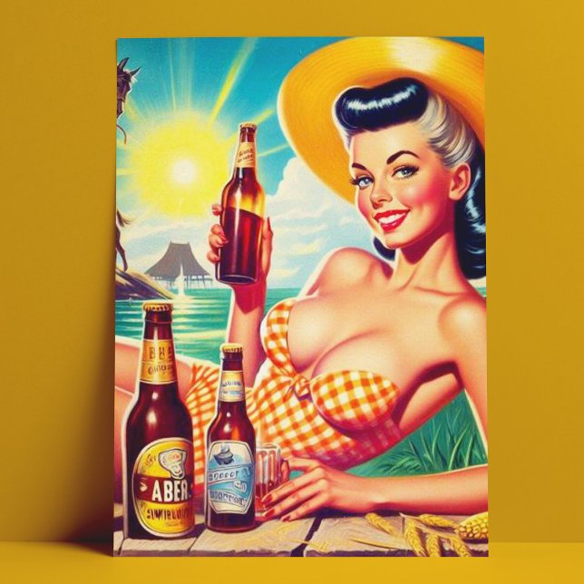 Vintage Beer Summer Girl Postcard (Creator Uploaded)