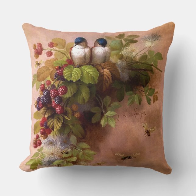 Vintage Bees, Birds, and Berries Cushion (Front)