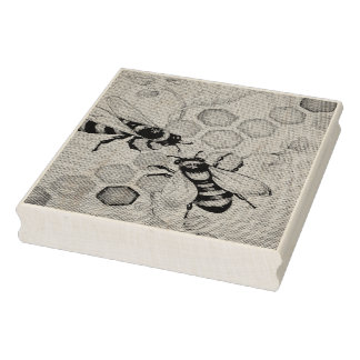 Vintage Bees No. 5 Honeycomb Watercolor Art Rubber Stamp