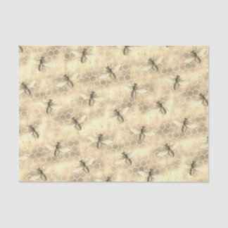Vintage Bees Pattern on Textured Golden Honeycomb  Tissue Paper