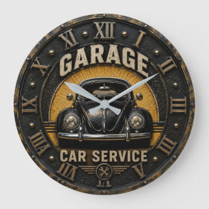 Vintage Beetle Garage Classic Car Service Retro Large Clock