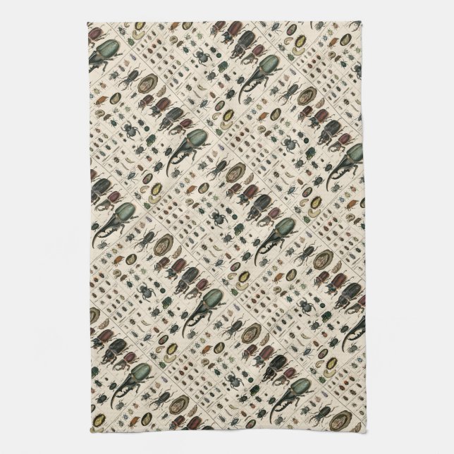 Vintage Beetle Illustration Tea Towel (Vertical)