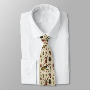 Vintage Beetle Insect Entomology Beige Tie