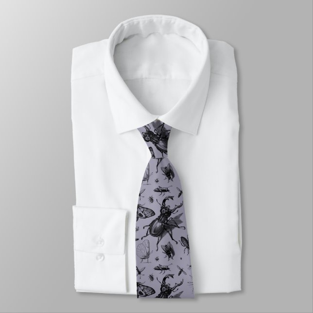Vintage Beetles & Flying Insects Periwinkle Tie (Tied)