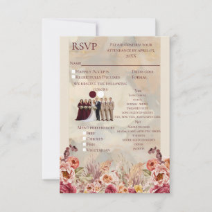 Vintage Beige and Burgundy Floral All-in-One RSVP  Card