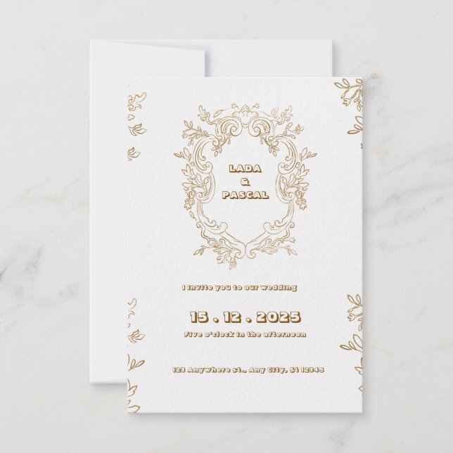 Vintage Beige and Gold Colour Wedding Invitation (Front)