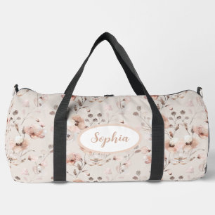Vintage Beige And Pink Floral Pattern Duffle Bag