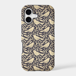 Vintage Beige Bird Pattern on Dark Background