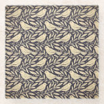 Vintage Beige Bird Pattern on Dark Background Glass Coaster<br><div class="desc">Seamless vintage pattern of beige birds amidst stylized leaves on a dark background. The design has a classic and harmonious feel.</div>