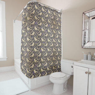 Vintage Beige Bird Pattern on Dark Background Shower Curtain