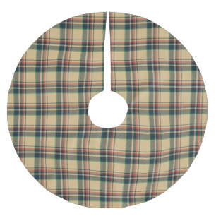 Vintage beige black red green plaid pattern brushed polyester tree skirt