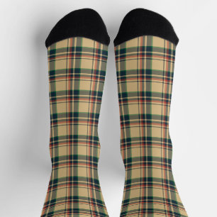Vintage beige black red green plaid pattern socks