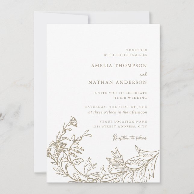 Vintage Beige Botanical Floral Wedding   Invitation (Front)