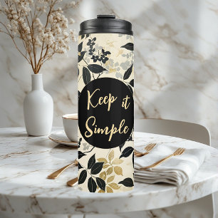 Vintage Beige Botanical Herbs Leaves Wildflowers  Thermal Tumbler