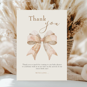 Vintage Beige Bow Boho Watercolor Baby Shower  Thank You Card