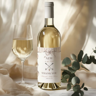 Vintage Beige Bow Gender Neutral Golf Baby Shower Wine Label