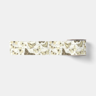 Vintage Beige Butterfly Pattern with Script Satin Ribbon