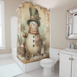 Vintage Beige Christmas Shower Curtain