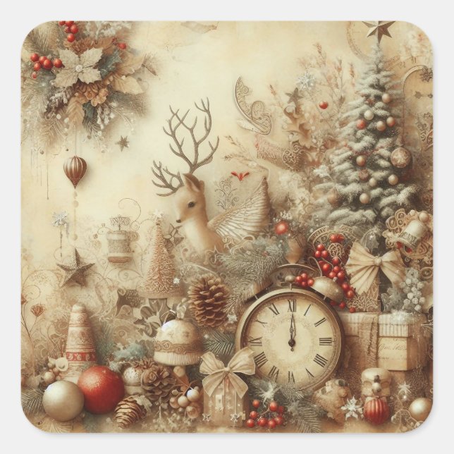 Vintage Beige Christmas Stickers (Front)