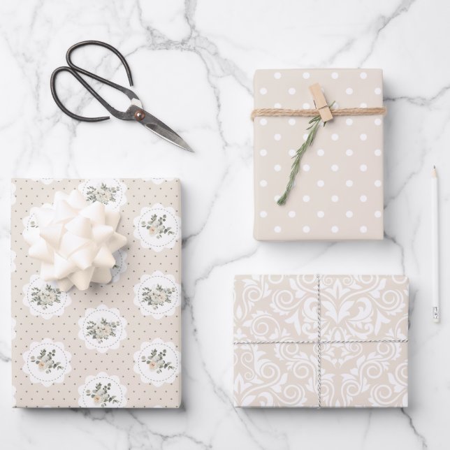 Vintage Beige Christmas Wrapping Paper (Front)