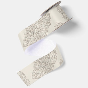 Vintage Beige Crochet Lace Pattern Elegant Cottage Satin Ribbon