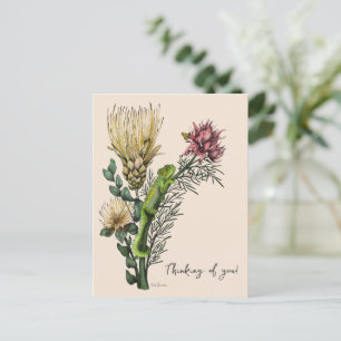 Vintage Beige Floral Chameleon Art Thinking of You Postcard