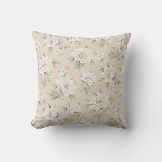 Vintage beige floral pillow (Front)