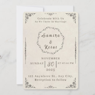 Vintage Beige Floral Wedding Invitation
