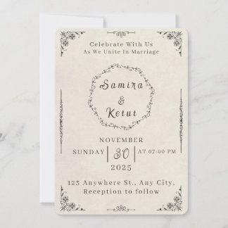 Vintage Beige Floral Wedding Invitation Back Desig