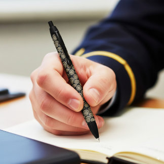 Vintage beige fossil trilobite ammonite pattern black ink pen