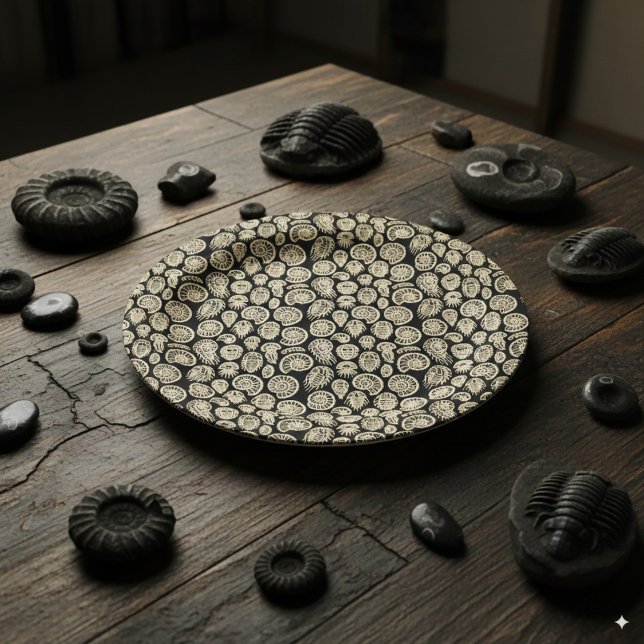 Vintage beige fossil trilobite ammonite pattern paper plate (Creator Uploaded)