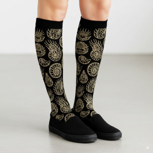 Vintage beige fossil trilobite ammonite pattern socks