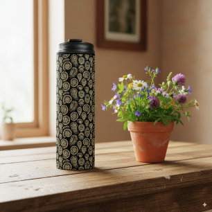 Vintage beige fossil trilobite ammonite pattern thermal tumbler
