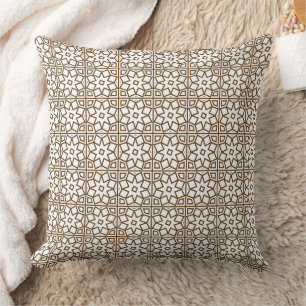 Vintage Beige Geometric Star Lattice Moroccan Cushion