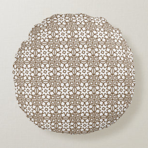 Vintage Beige Geometric Star Lattice Moroccan Round Cushion