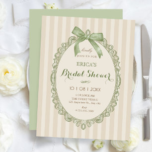 Vintage beige green sweet bow bridal shower invitation