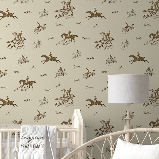 Vintage Beige Horse Hounds Fox Hunting Wallpaper (Creator Uploaded)