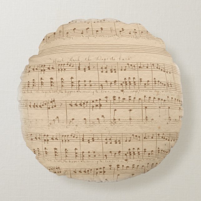Vintage beige music notes round cushion (Front)