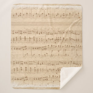 Vintage beige music notes sherpa blanket
